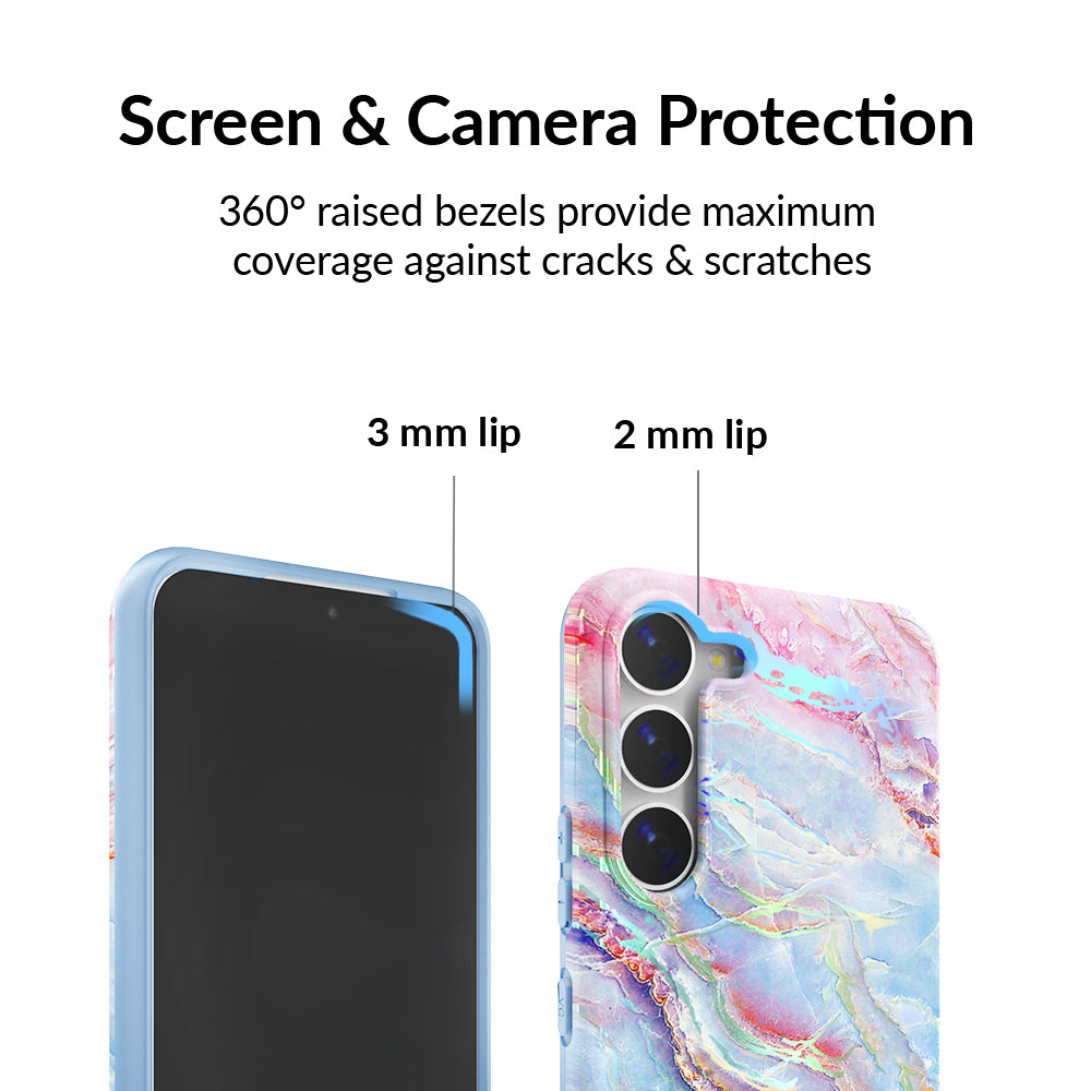 Holo Moonstone Marble Samsung Galaxy Phone Case - Protective Cover for Galaxy S21/S22/S23 Series - Stylish Glitter Design for Everyday Use & Special Occasions