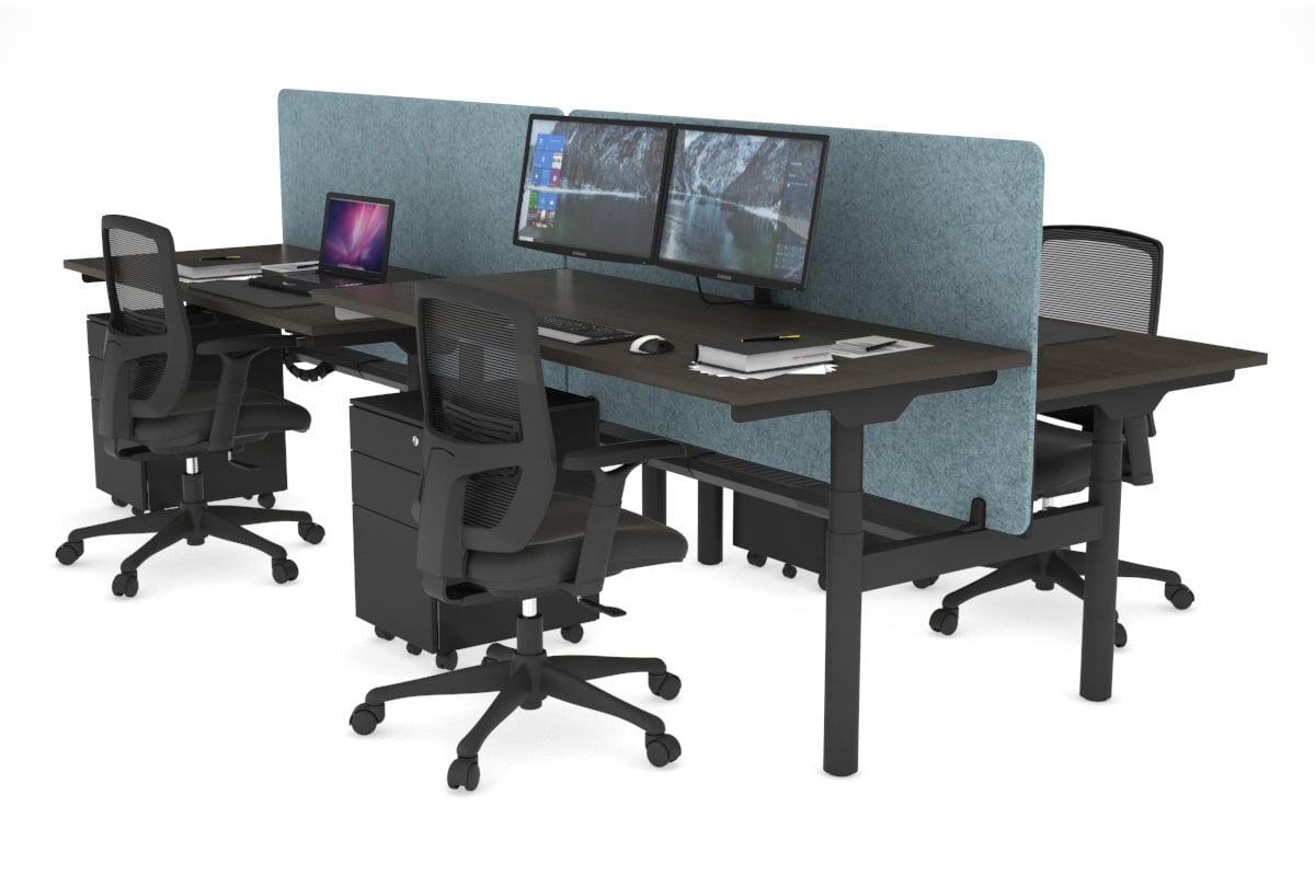 Flexi Premium Height Adjustable 4-Person H Bench Workstation - Black Frame [1400L x 700W] - Ideal for Office, Coworking Spaces & Home Workstations