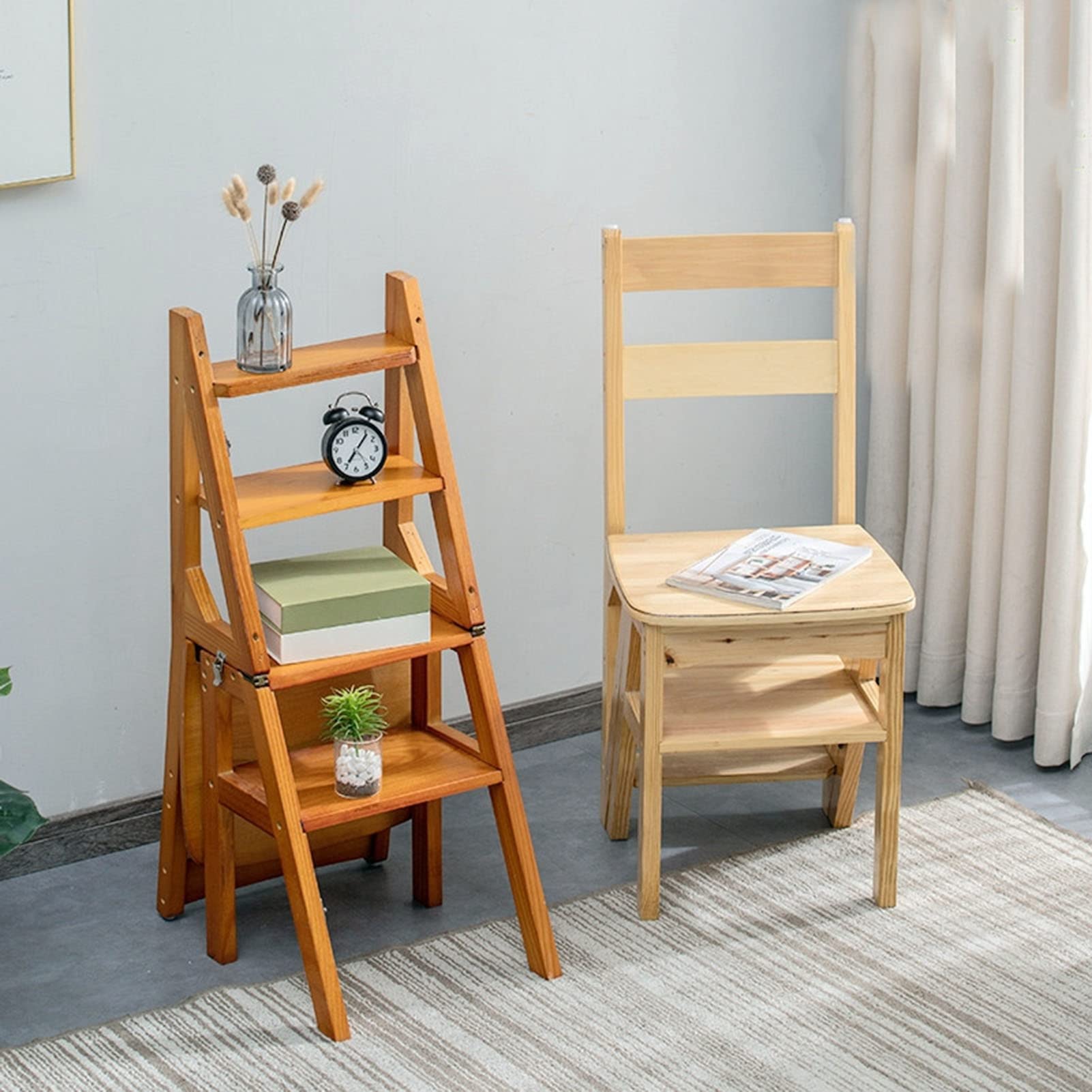 XHALERY Foldable Wooden Step Stool Ladder - Multi-Purpose Folding Step Stool for Home, Library, Shoe Rack, Flower Stand | Perfect for Bedroom, Kitchen, Garage & DIY Projects