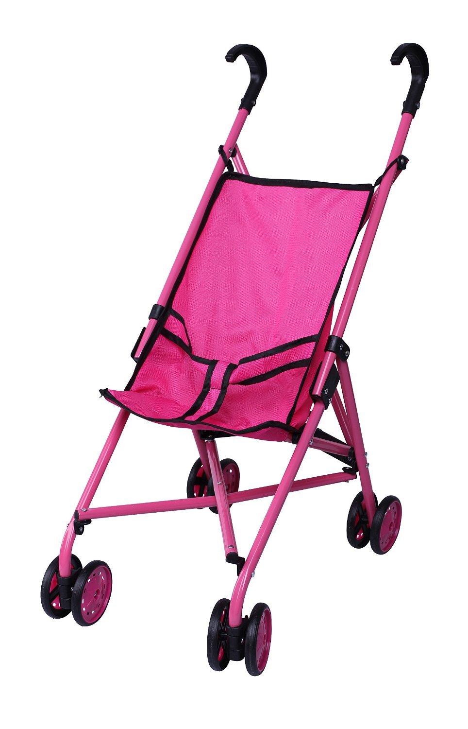 Hot Pink & Black Doll Stroller with Swivel Wheels - Lightweight Baby Stroller for Toddlers, Perfect for Indoor Play, Outdoor Walks & Role-Playing Games
