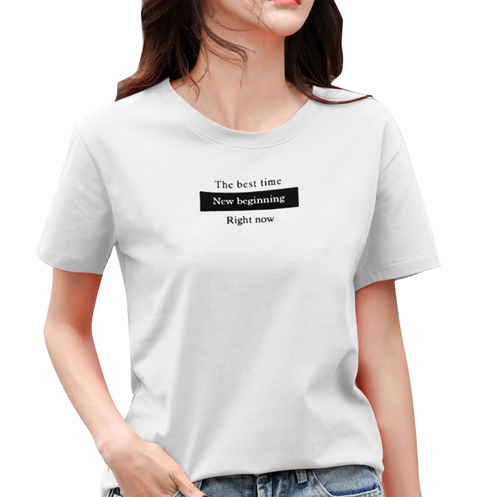 Women's Casual Letter Print T-Shirts - Round Neck Short Sleeve & V-Neck Long Sleeve Daily Wear Tops for Work, Travel and Weekend Outfits