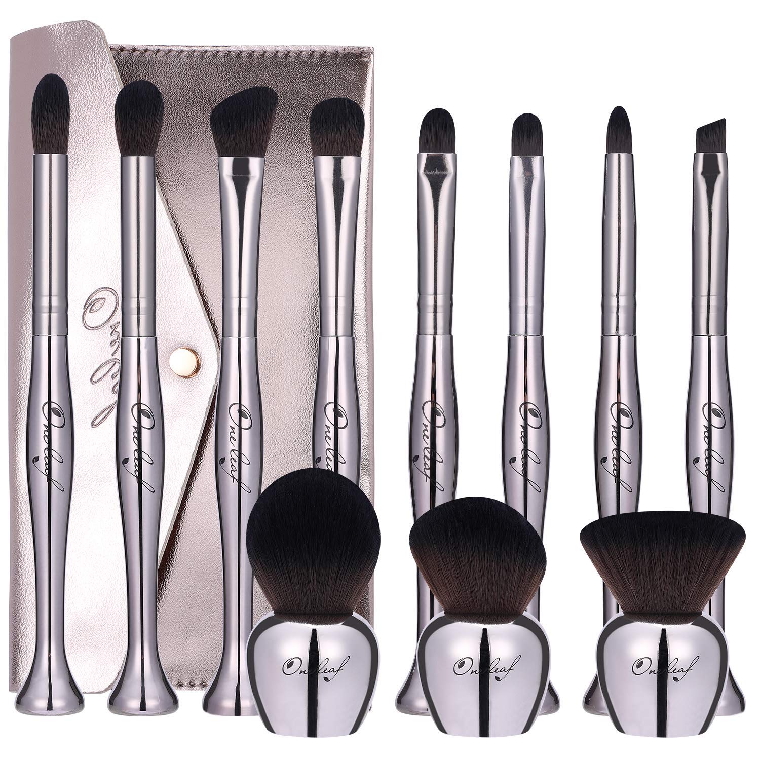 Premium Oneleaf 11-Piece Makeup Brush Set - Synthetic Foundation, Powder, Concealer & Eyeshadow Brushes for Professional & Everyday Makeup - Perfect for Christmas Gifts & Travel (Silver)