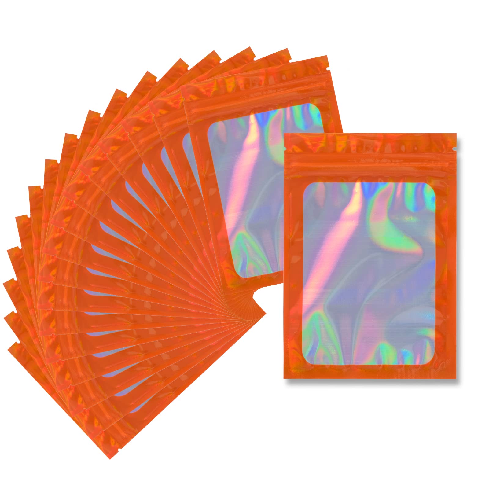 100 Pack 2.8 x 4 Inch Resealable Smell Proof Mylar Bags with Front Window - Orange Flat Foil Pouch for Food Storage, Coffee, Tea, Herbs & Cannabis Preservation | Airtight & Moisture Proof Packaging Solution