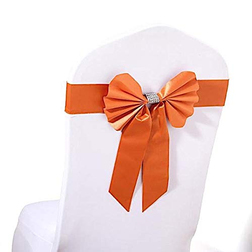 100 Pcs Orange Reversible Satin Faux Leather Bow Tie Chair Sashes with Buckles - Wedding, Party, Banquet Decorations - BalsaCircle Chair Bands for Ceremony, Reception, Bridal Shower & Event Decor