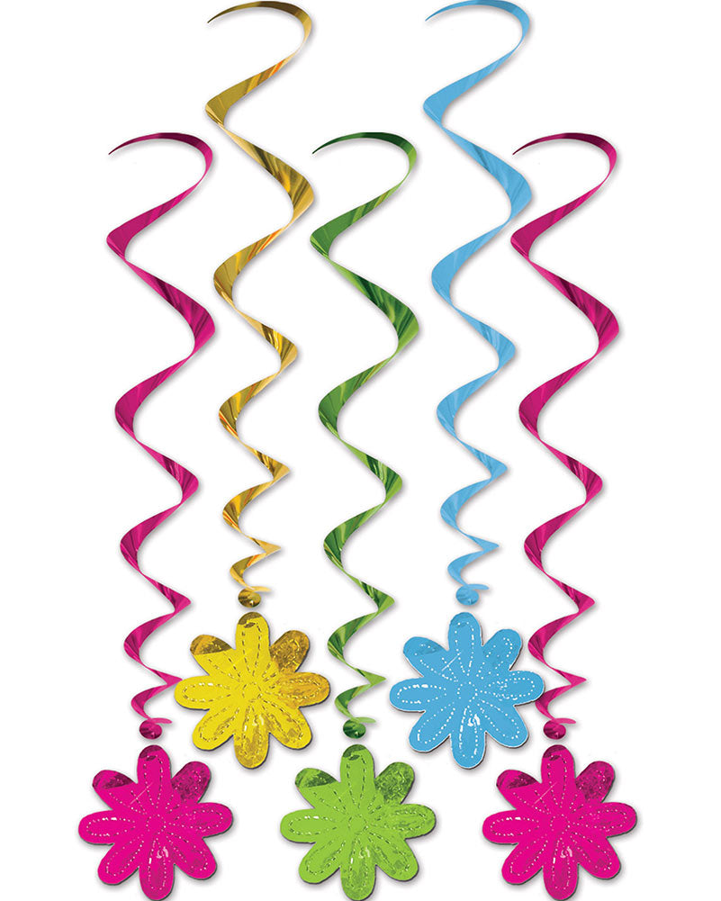 60s Flower Hanging Swirl Decorations - Pack of 5 Colorful Retro Party Decor for Birthday, Wedding & Home Decorations