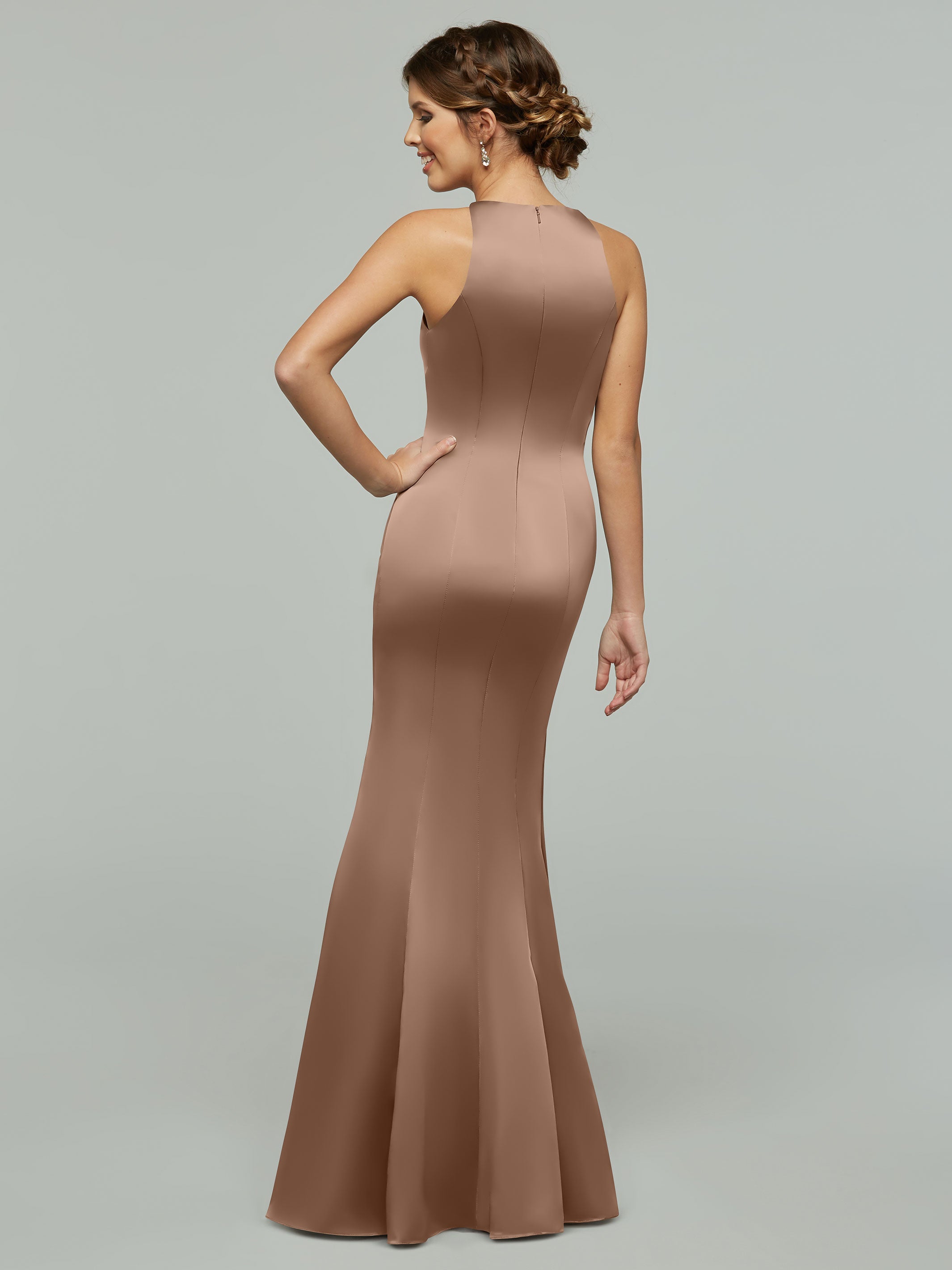 Elegant 80071 Mermaid Satin Bridesmaid Dress with Halter Neckline - Perfect for Weddings, Proms & Formal Events