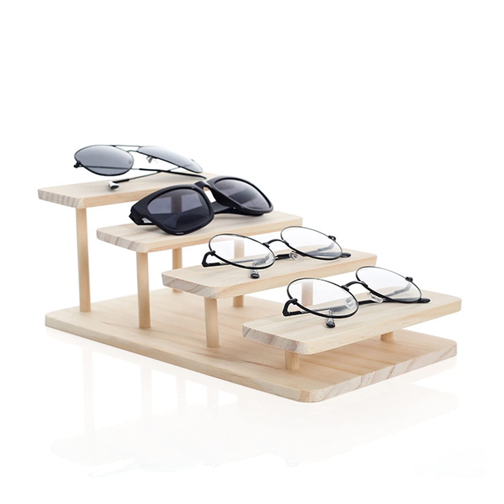 liushop Bamboo Sunglasses Display Stand - 4-Tier Adjustable Eyeglass Holder for Jewelry, Watches & Bracelets | Perfect for Retail Stores, Boutiques & Home Organization