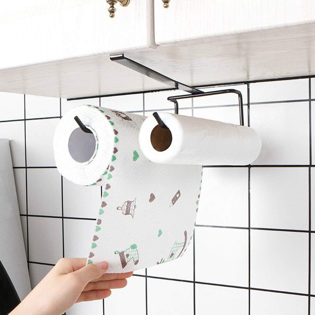 2-Pack No Punch Under Cabinet Paper Towel Holder & Toilet Tissue Organizer - Space-Saving Kitchen Storage for Paper Towels, Plastic Wrap & More - Perfect for Under Sink, Pantry or Cabinet Door Organization