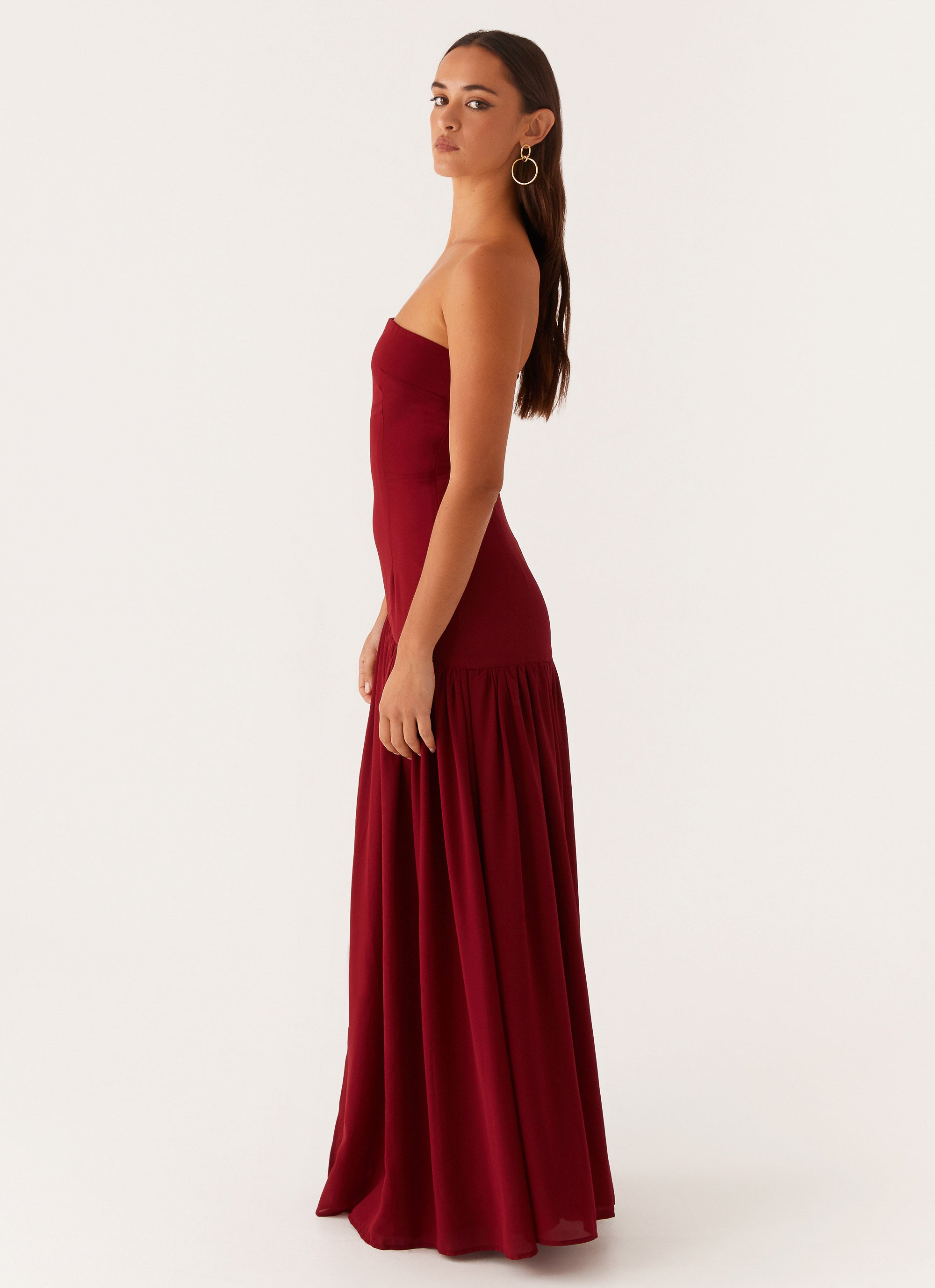 Eden Strapless Maxi Dress in Maroon - Elegant Long Formal Gown for Weddings, Parties & Evening Events