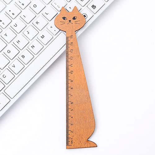 Cute Cartoon Cat Wooden Ruler - 15cm Straight Measuring Tool for Kids & Office Use | School Supplies, Stationery Gift for Students | Perfect for Math Class, Crafting & Home Office Organization
