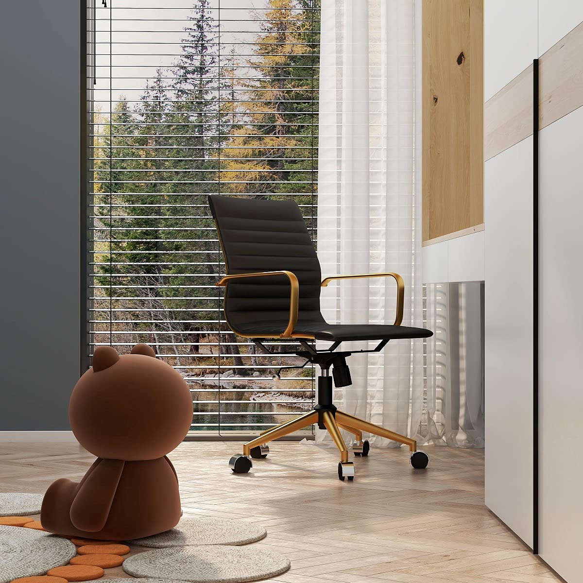 Ergonomic Black Gold Office Chair - Modern Adjustable Desk Chair with Lumbar Support for Home & Office Workspace (3011 Gold Black) - Perfect for Long Hours Sitting, Gaming & Remote Work