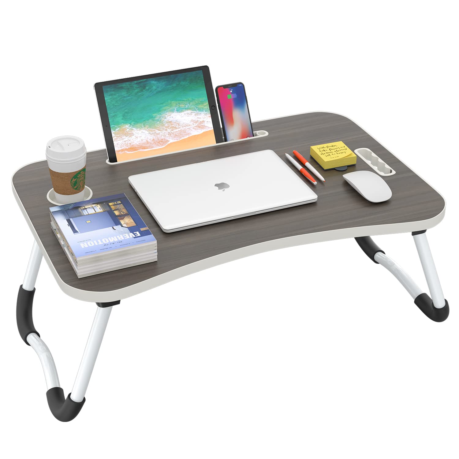 Folding Lap Desk 23 Inch - Portable Wood Laptop Tray with Cup Holder for Work, Study, Eating & Watching Movies in Bed, Sofa or Floor