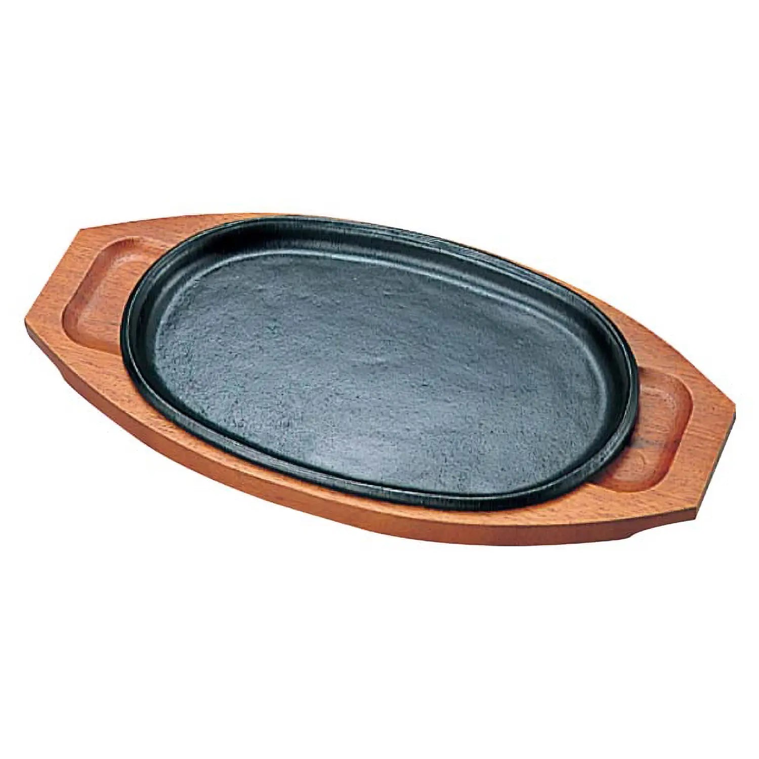 EBM Cast Iron Oval Sizzler Platter - Premium Grill Plate for Steak, Fajitas & Sizzling Dishes - Perfect for Outdoor BBQ, Camping & Restaurant Serving