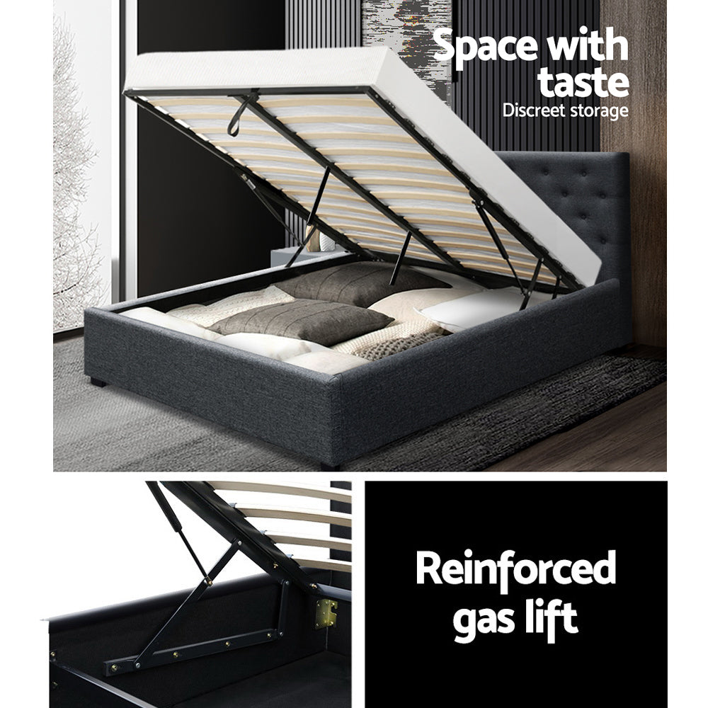 Dorilla Gas Lift Storage Queen Bed Frame in Charcoal - Modern Platform Bed with Hydraulic Storage for Small Spaces & Apartments