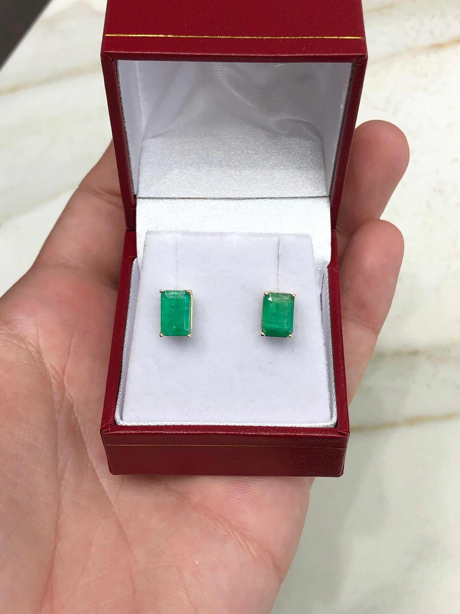 2.50tcw Natural Dark Green Emerald Cut Earrings in 14K Gold - Timeless Elegance for Weddings, Parties & Special Occasions
