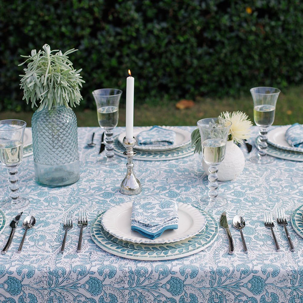 Floral Trellis Aqua Tablecloth - Waterproof & Wrinkle-Free Round Table Cover for Outdoor Dining, Picnics, and Garden Parties (60 Inch)