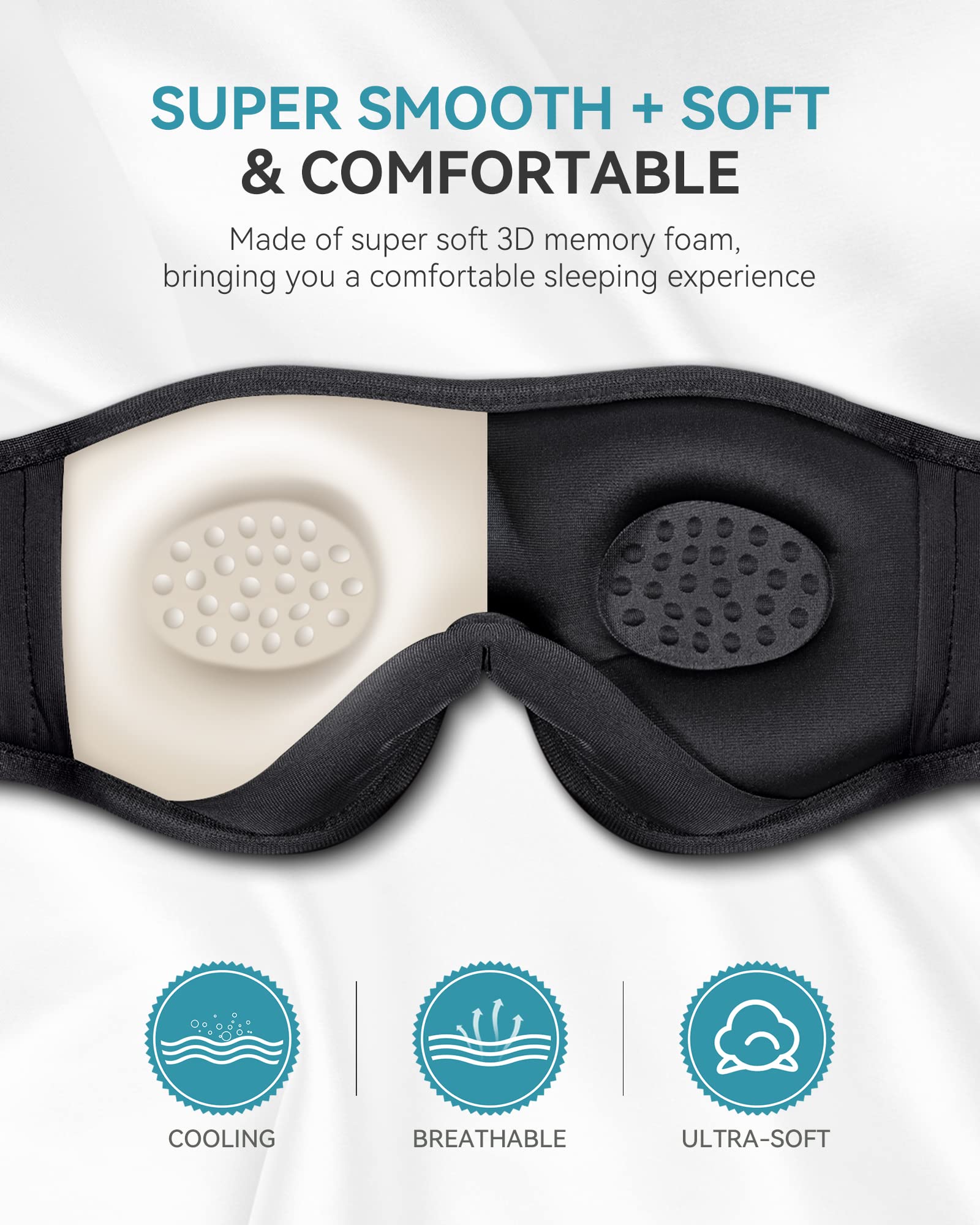 Musicozy 3D Bluetooth 5.2 Sleep Headphones Headband - Wireless Sleeping Mask with Ultra Thin Speakers, Microphone for Side Sleepers, Air Travel, Meditation, Yoga & Relaxation