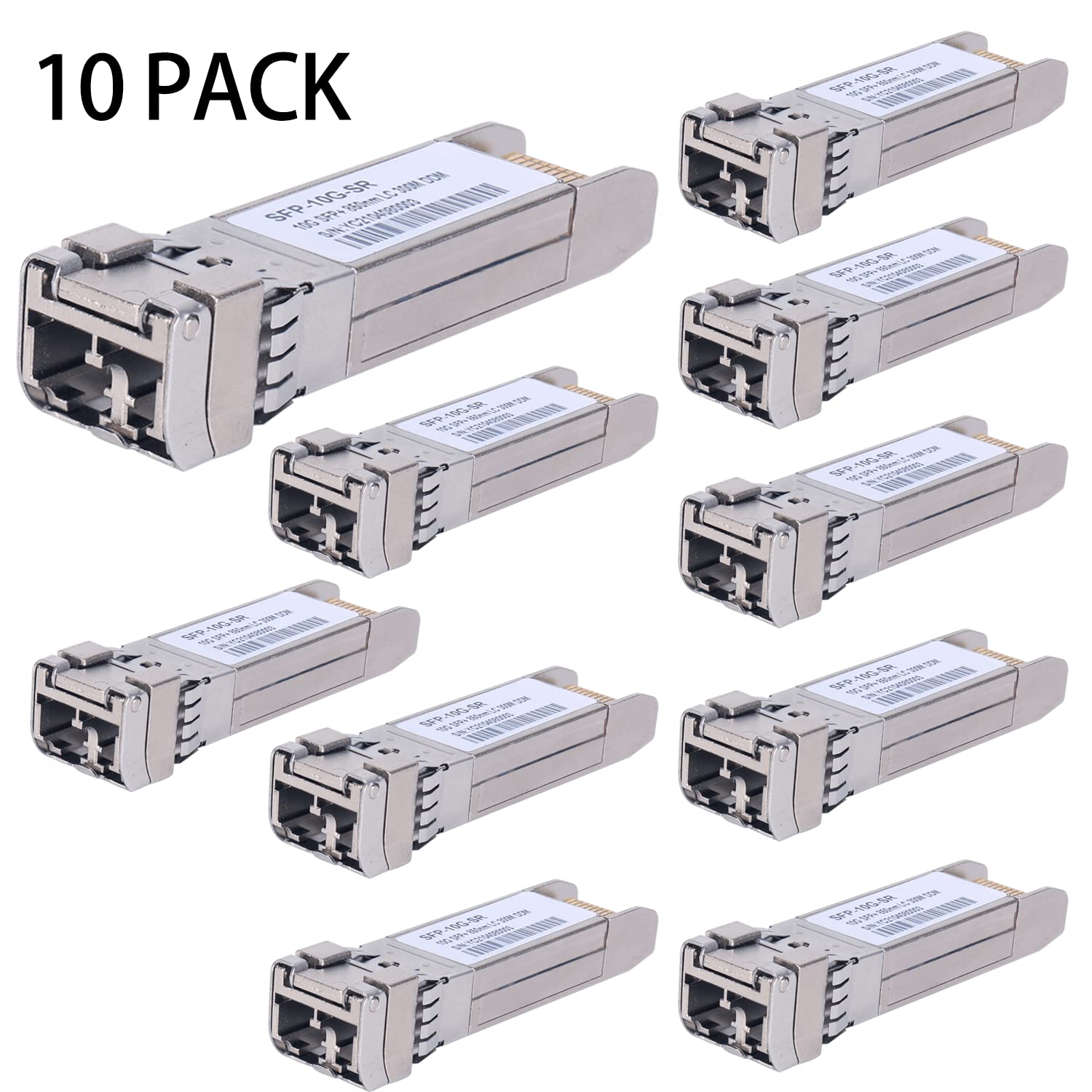 10-Pack 10GBase-SR SFP+ Transceiver Modules - 10G 850nm Multi-Mode LC Fiber Optic (MMF) up to 300m - Compatible with Cisco SFP-10G-SR, Meraki MA-SFP-10GB-SR, Ubiquiti UF-MM-10G, MikroTik, Netgear, D-Link - Ideal for Data Centers, Enterprise Networks & High-Speed Server Connections