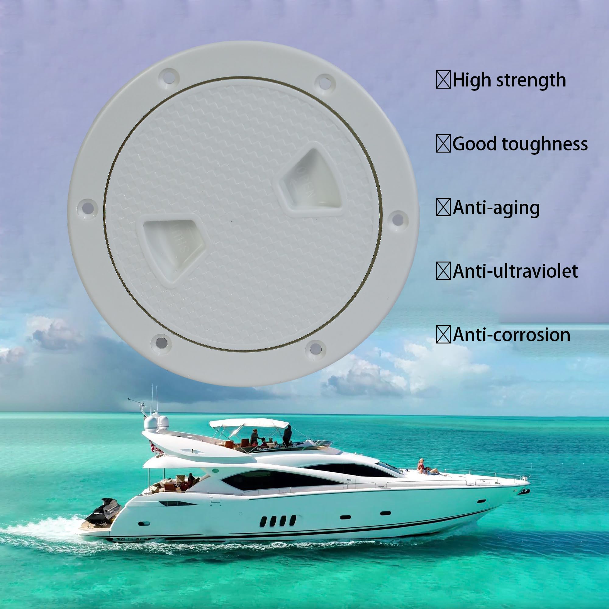 PLOOTA Marine Boat Round Deck Hatch Cover - Non-Slip Waterproof Inspection Plate Access for Kayak, Yacht, Sailboat - Detachable Water-Tight Lid with Screws Included - Perfect for Marine Maintenance & Storage Access