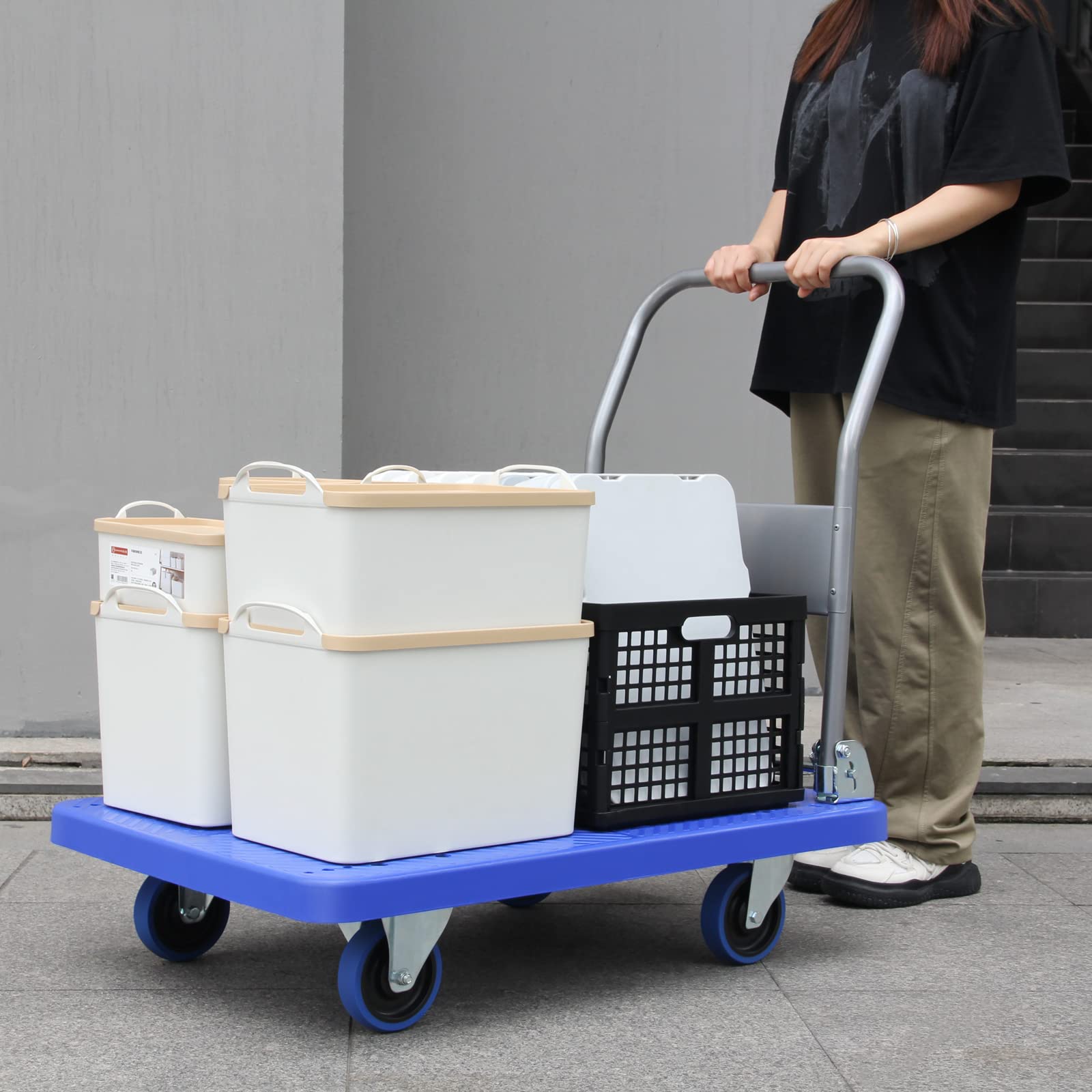 Foldable Platform Truck with 880lb Capacity - Heavy Duty Flatbed Trolley for Moving, Cargo Transport & Shopping - Ideal for Home Moving, Warehouse Use & Retail Stores