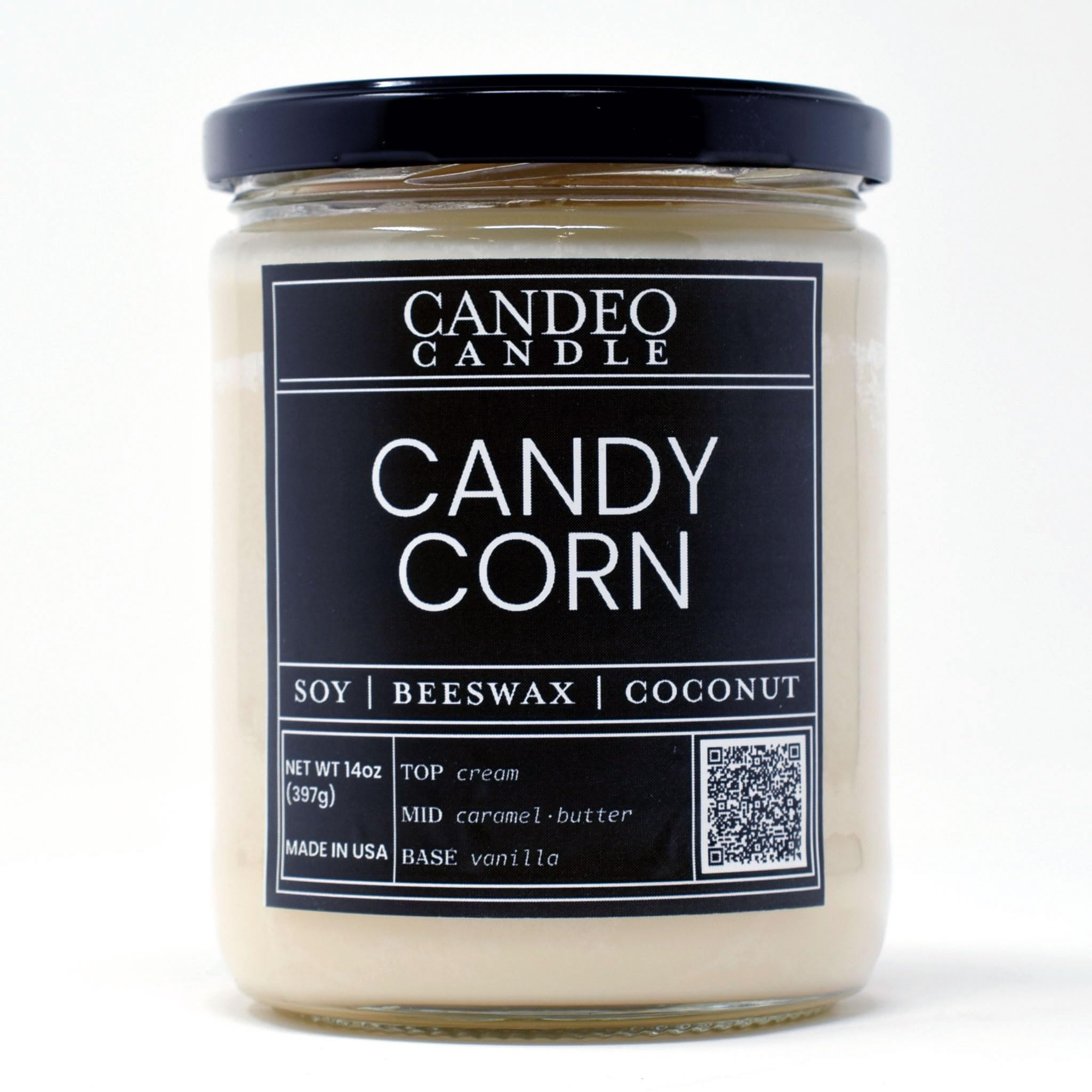 14 oz Beeswax Coconut Soy Blend Candy Corn Scented Jar Candle | Handmade in USA | Candeo Candle | Perfect for Halloween Decor, Fall Home Fragrance & Gift Giving