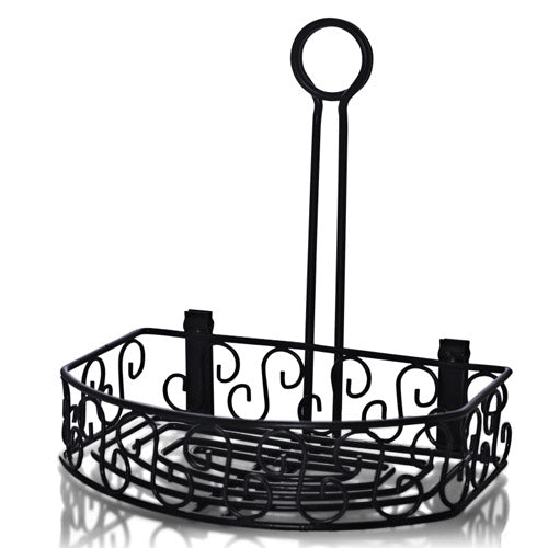 BarConic® Black Semi-Round Condiment Caddy with Built-in Merchandising Ring - Perfect for Restaurants, Diners & Food Service Businesses