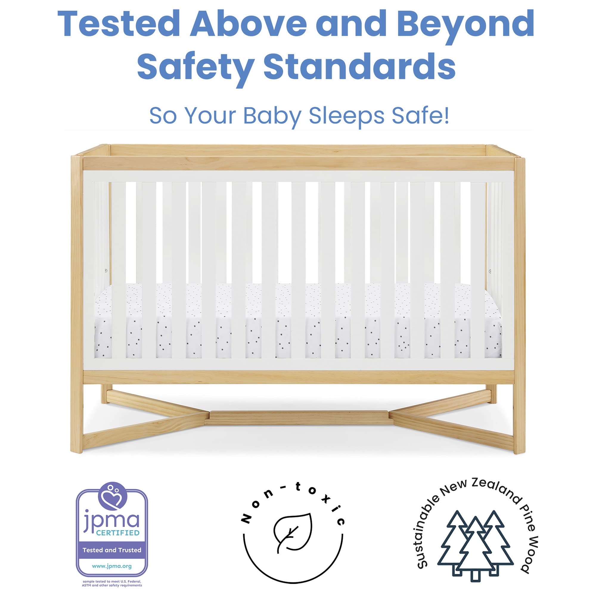 Delta Children Tribeca 4-in-1 Convertible Baby Crib - Bianca White & Natural Finish | Safe & Stylish Nursery Furniture for Newborns to Toddlers | Perfect for Modern Nurseries & Daycare Centers