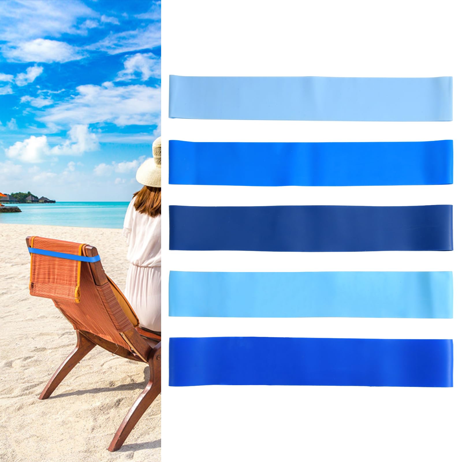 5-Pack Windproof Elastic Towel Bands for Beach Chairs - Secure Beach Towel Holder Clips for Pool, Cruise & Outdoor Chairs - Summer Swim Accessories (Blue) - Perfect for Beach Trips, Poolside Lounging & Travel Vacations