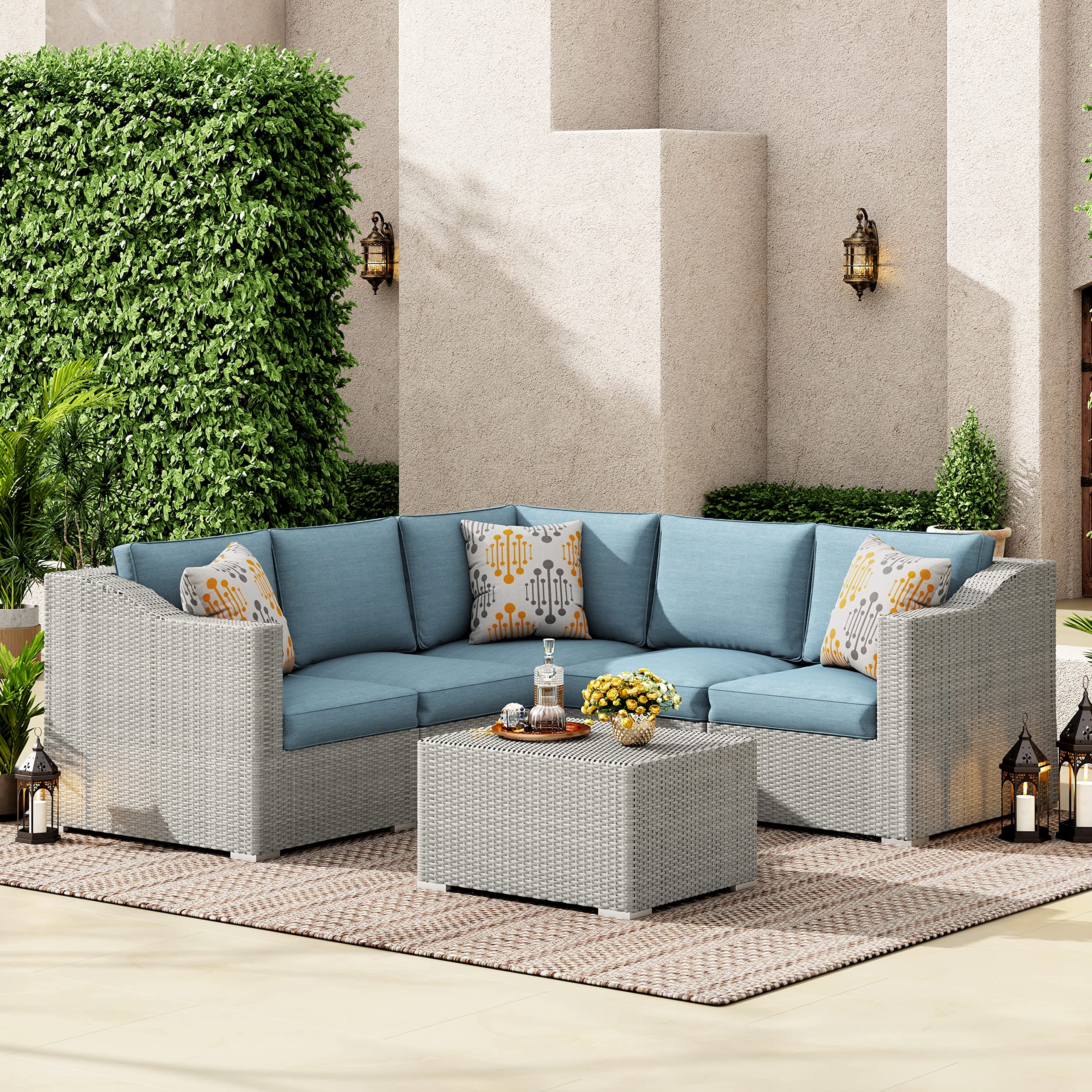 12-Piece Large Outdoor Patio Furniture Set - 9-Seater All-Weather Wicker Conversation Set with Fire Pit Table (52