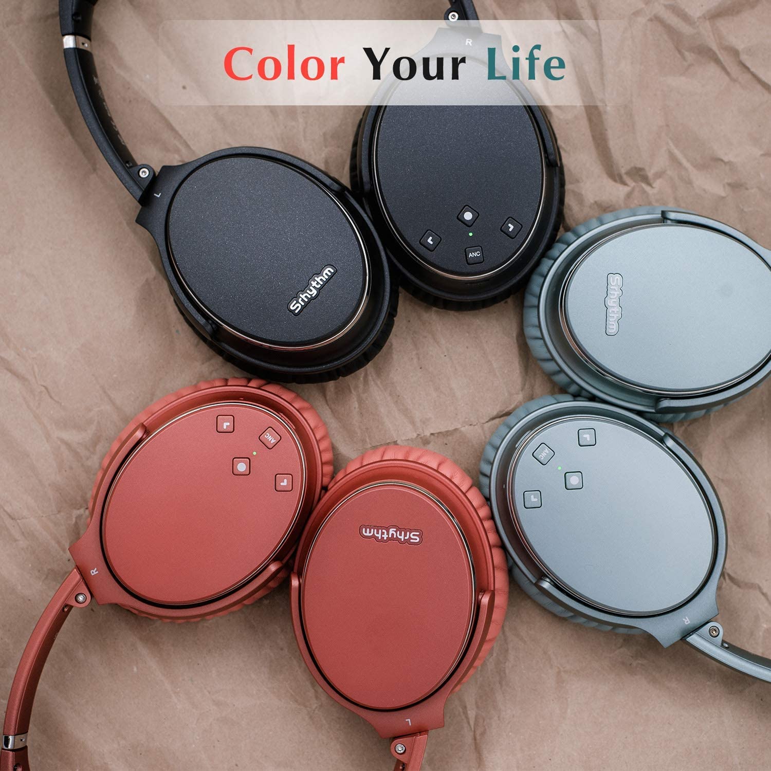 Srhythm NC35 Wireless Bluetooth 5.0 Noise Cancelling Over-Ear Headphones with Fast Charging, Built-in Mic & Mega Bass - 50+ Hours Playtime (Renewed) - Perfect for Travel, Work & Gaming
