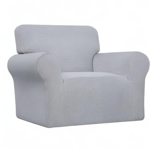 Stretch Chair Sofa Slipcover - 1-Piece Elastic Couch Cover with Soft Spandex Jacquard Fabric, Silver Gray - Furniture Protector for Kids & Pets - Perfect for Living Room, Office, and Home Decor