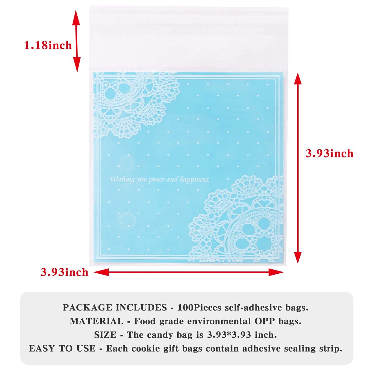 Chocozone 100-Pack Self-Adhesive Nylon Goodie Bags for Party Favors, Cookies, Chocolates | Birthday Party, Wedding, Baby Shower Gift Bags