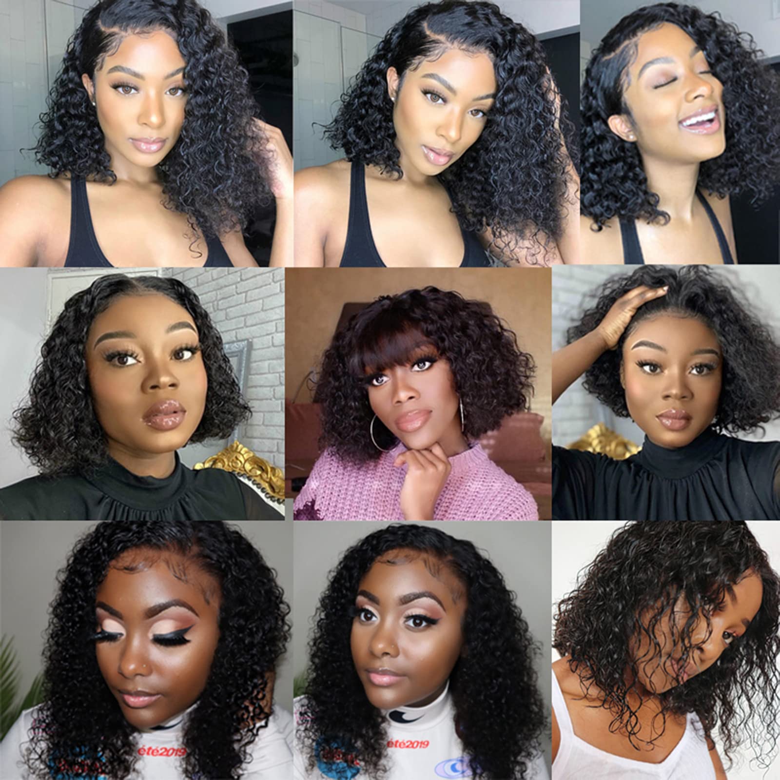 ISEE Short Curly Bob Wigs 10 Inch - 100% Human Hair Lace Front Wig with 4x4 Closure - Kinky Curly Virgin Hair 150% Density Natural Black Color for African American Women - Perfect for Daily Wear, Cosplay & Special Occasions
