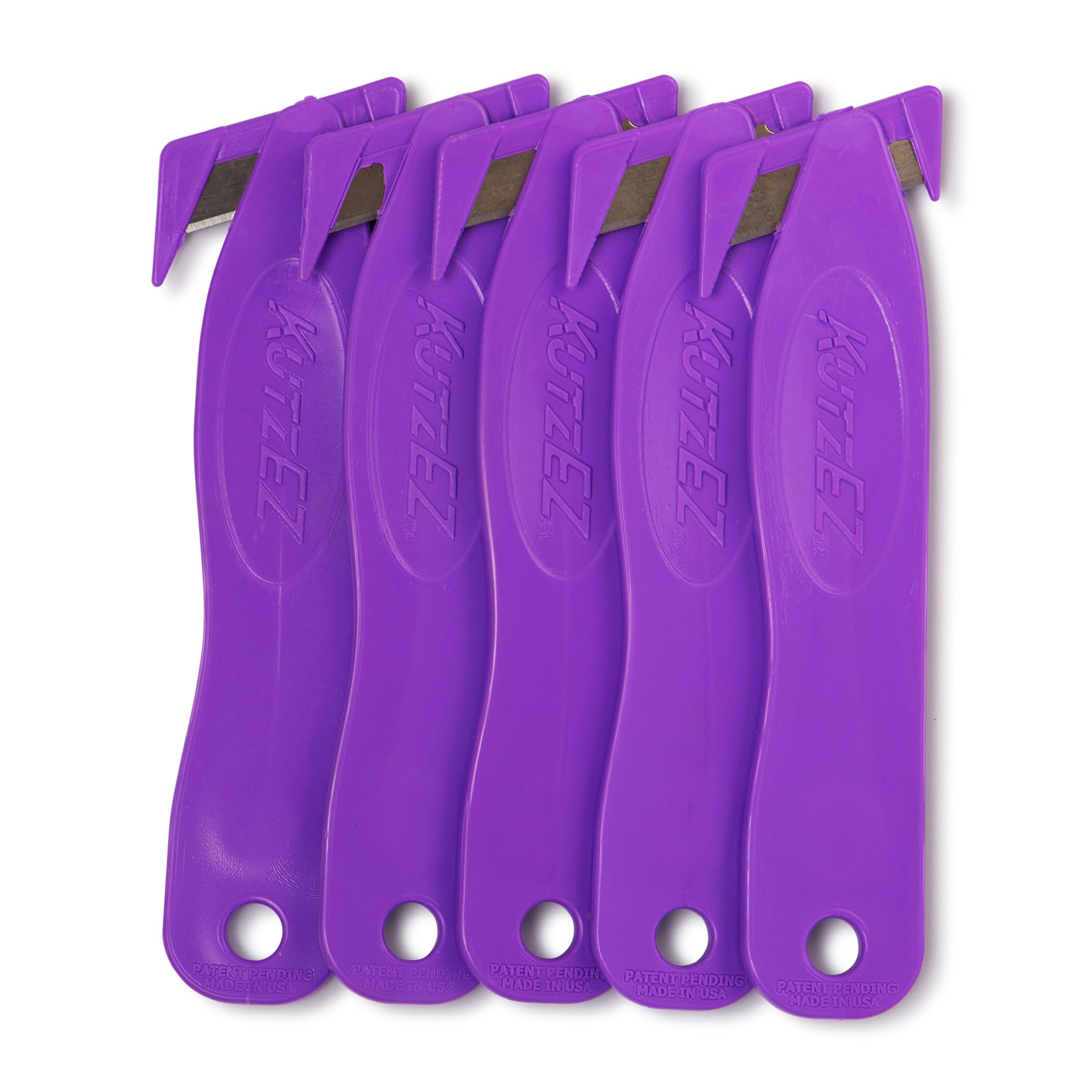 5 Pack Heavy Duty Utility Knife Set - Retractable Safety Box Cutter with 10 Blades - Purple for Home, Office, Warehouse & DIY Projects