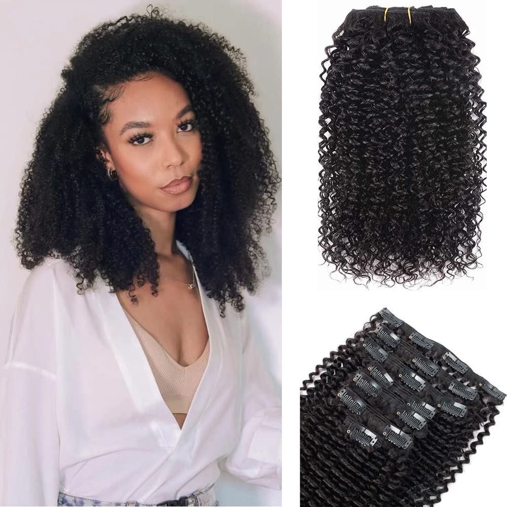 4B 4C 3C 4A Curly Clip In Hair Extensions for Black Women - 18 Inch 7PCS 120g Human Hair Weave - Natural Black Color with Full Thick Ends | Perfect for Daily Styling, Special Occasions & Protective Hairstyles
