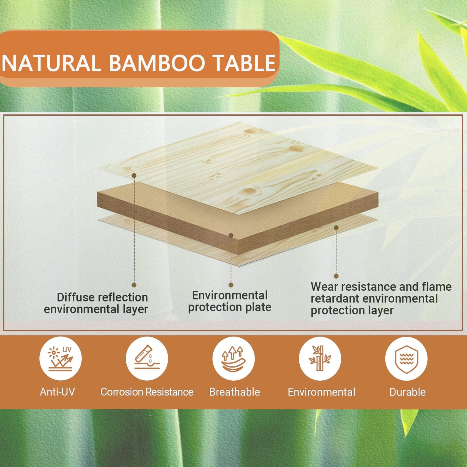 KingCamp Lightweight Stable Bamboo Folding Camping Table - Adjustable Height Portable Outdoor Picnic Table for Camping, Hiking, Beach & Backyard BBQs