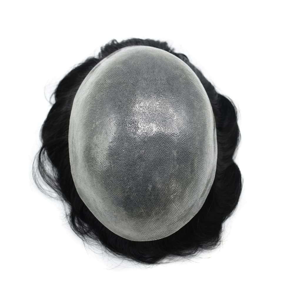 Premium 100% European Human Hair Toupee for Men - 0.12mm Thin Skin V-looped Hair Replacement System with Durable Poly Base (8