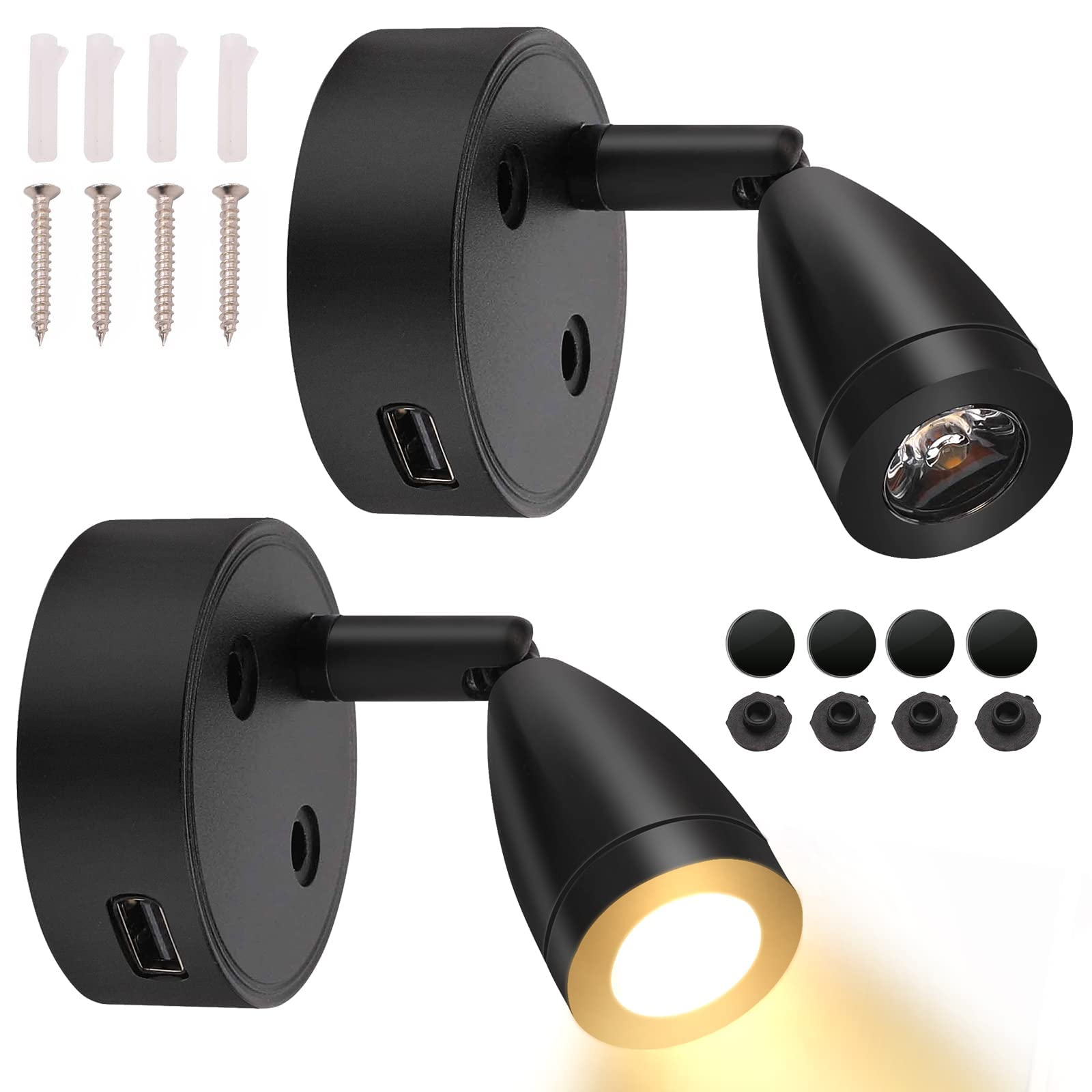 12-24V RV LED Interior Lights with Touch Switch - 3W Dimmable Reading Lamp, 360° Rotatable Spotlight & USB Charger - Perfect for RV, Camper, Caravan, Trailer, Truck & Marine Use (Black)