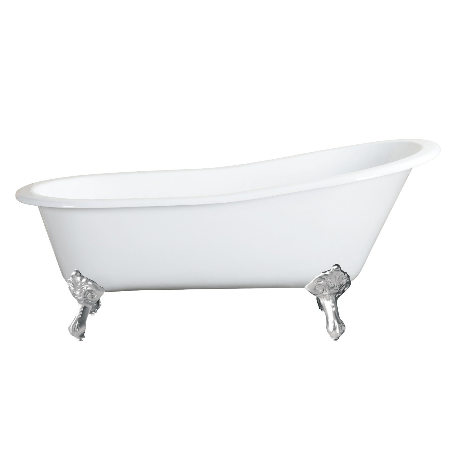 Aqua Eden 61 Inch White Cast Iron Clawfoot Bathtub - Oval Single Slipper Design with Polished Chrome Finish (No Faucet Holes) | Perfect for Vintage Bathrooms, Spa Retreats & Luxury Home Renovations