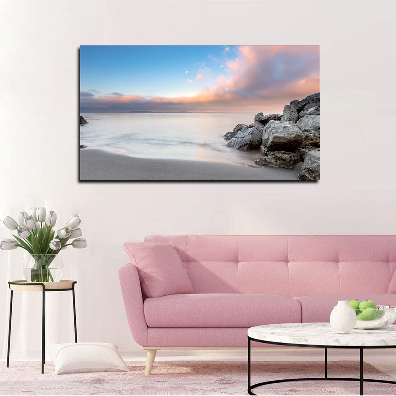 Alki Beach Sunrise Canvas Art - Framed Beach Sunset Wall Decor Painting for Living Room, Bedroom & Office - Ready to Hang Coastal Landscape Artwork - Perfect for Home Decor & Gift Ideas
