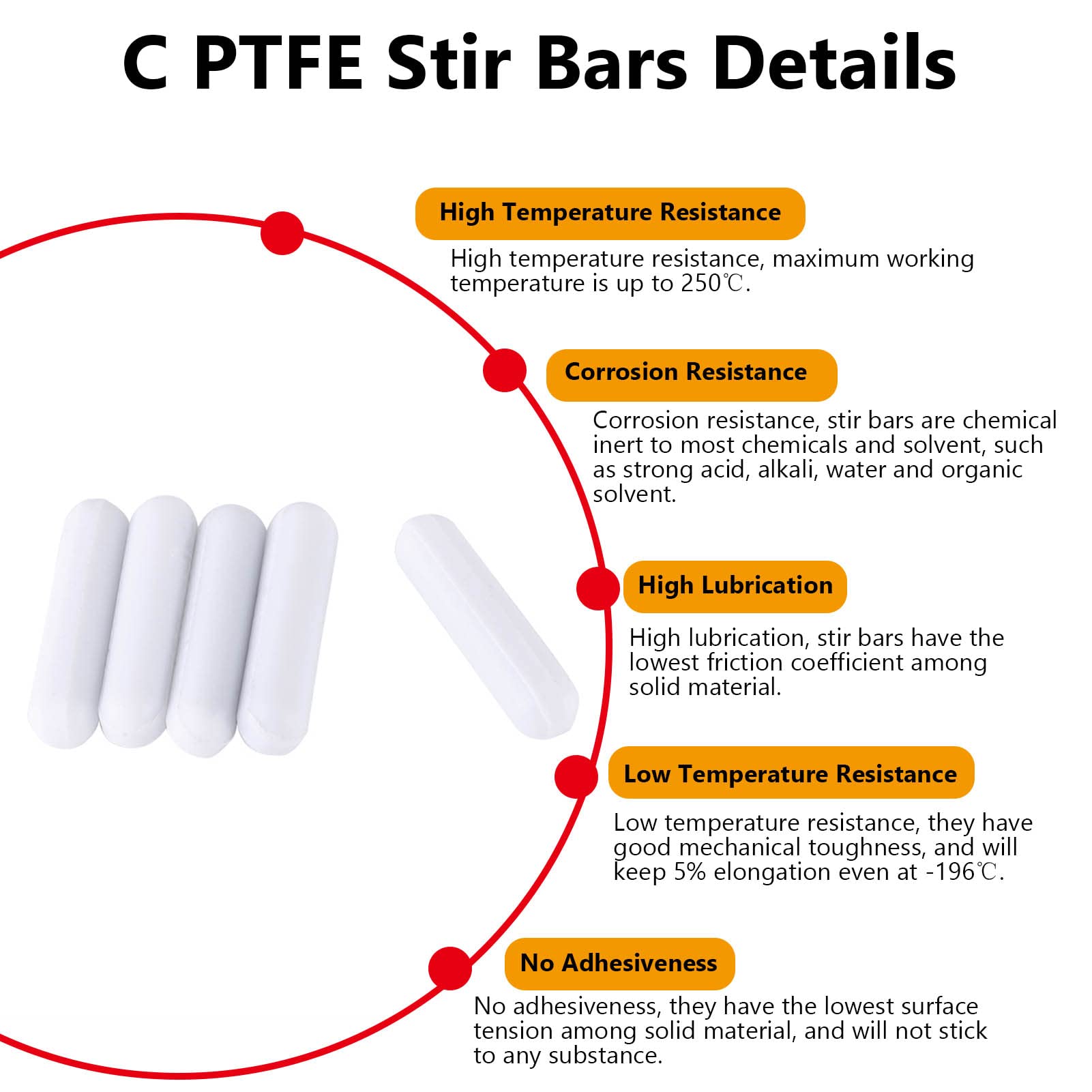 5pcs PTFE Magnetic Stir Bars - C7×30mm White Stirring Rods for Laboratory Mixers & Magnetic Stirrers | Ideal for Chemistry Experiments, Scientific Research & Lab Mixing Applications