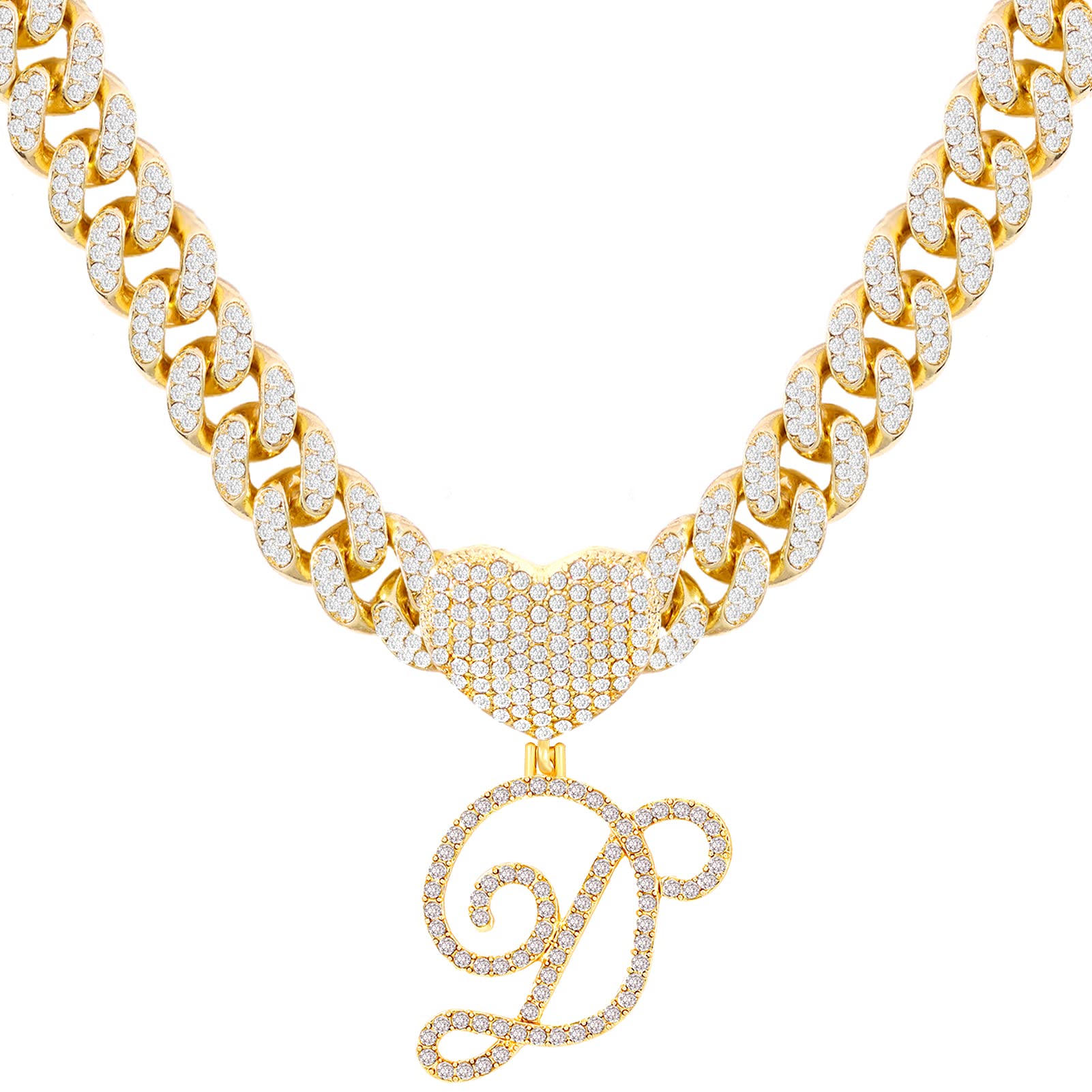 18K Gold Plated Initial Cuban Link Chain for Women - Miami Iced Out Bling Diamond Necklace - Hip Hop Jewelry Gift - Perfect for Parties, Night Out & Special Occasions