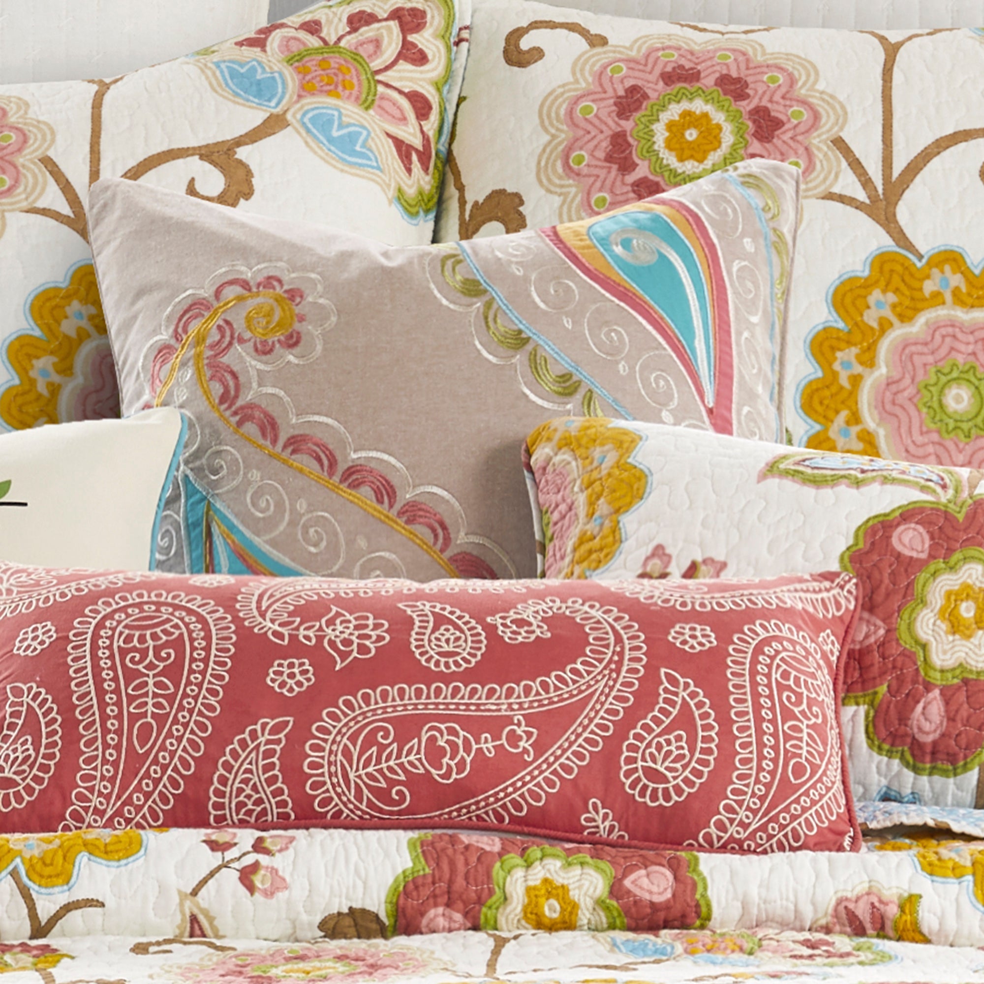 Ashbury Embroidered Paisley Pillow - Bohemian Decorative Throw Pillow Cover for Sofa, Bed, Couch - Perfect for Living Room, Bedroom & Home Decor