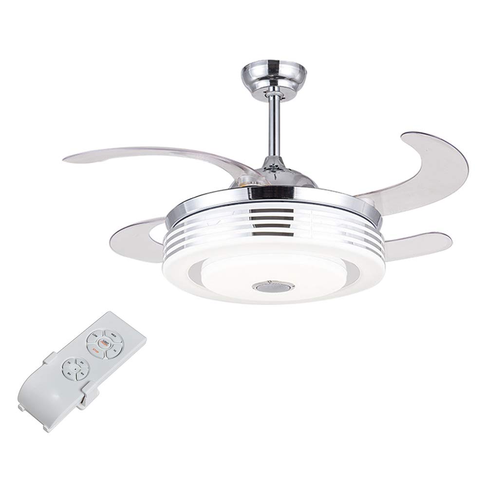 Smart Retractable LED Ceiling Fan with Bluetooth Speaker & Color Changing Lights - Remote Control Invisible Chandelier Fan for Bedroom, Living Room & Patio