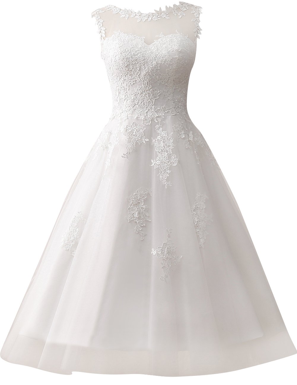 JAEDEN Vintage Lace Short Wedding Dress for Bride - Elegant Tulle Appliques Bridal Gown for Beach, Garden & Courthouse Weddings