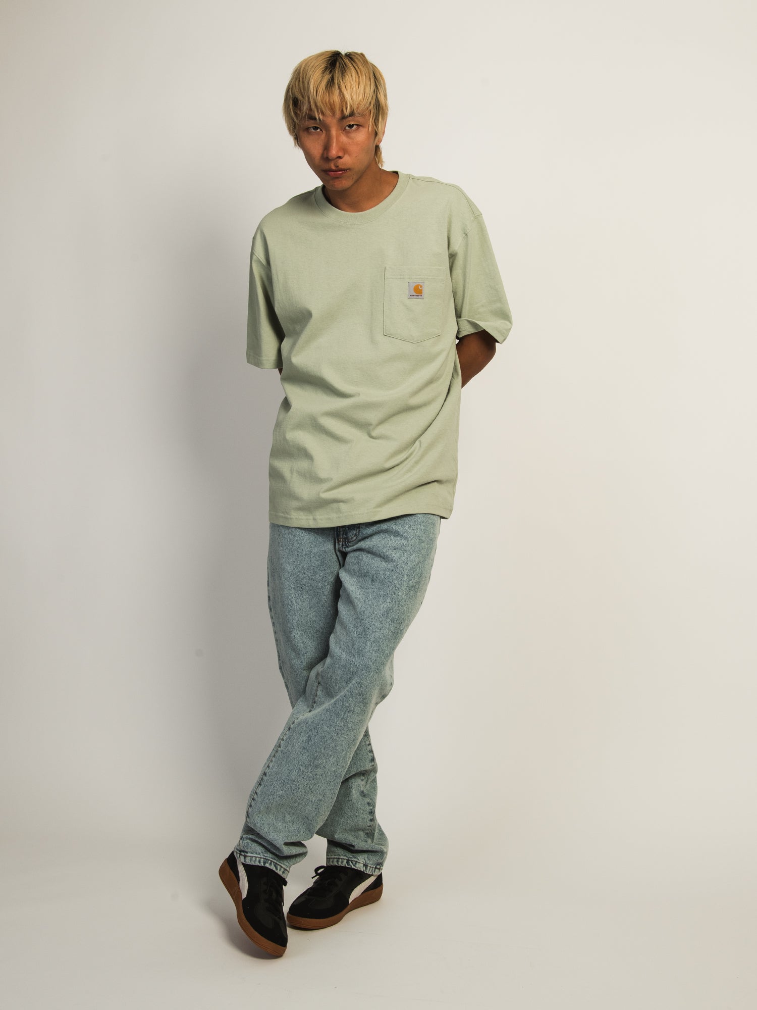 Carhartt Men's Workwear Pocket T-Shirt - Comfortable & Durable Sage Green Tee for Construction, Farming & Outdoor Work