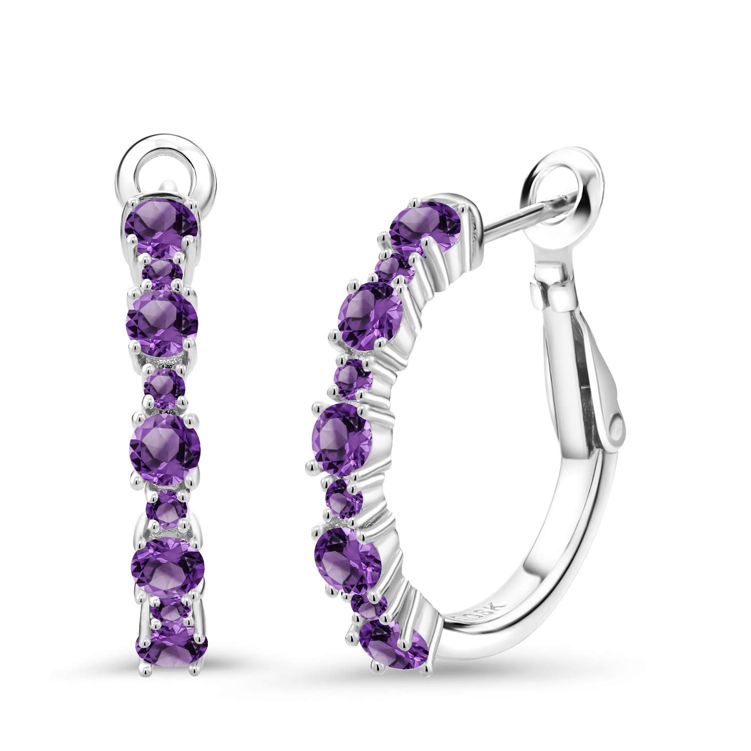 925 Sterling Silver Round Purple Amethyst Hoop Earrings for Women - 1.32 CTTW Gemstone Birthstone Jewelry (3/7 Inch Diameter) | Perfect for Gifts, Birthdays & Special Occasions