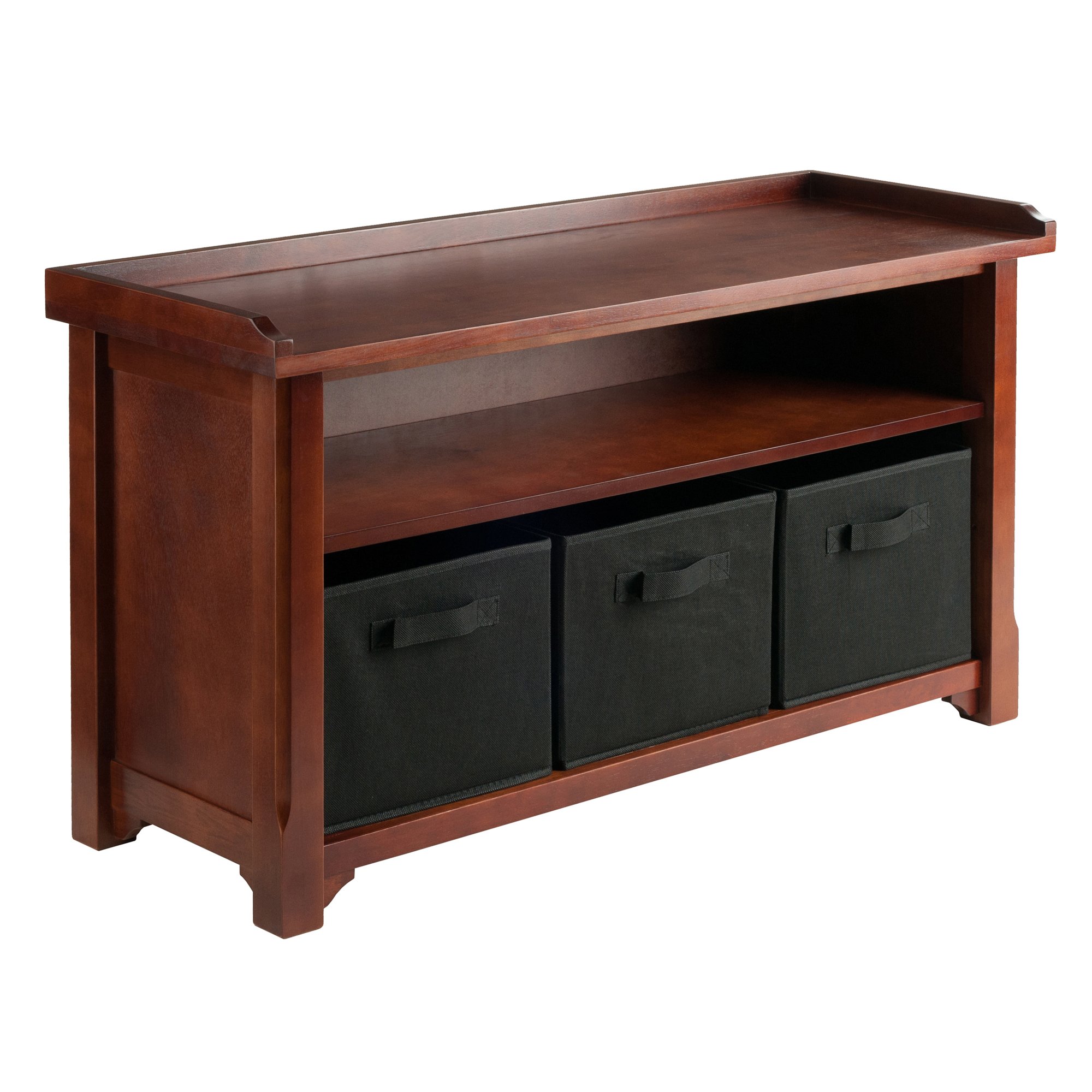 Winsome Verona Small 3-Seater Bench in Walnut & Black - Perfect for Entryway, Bedroom, or Living Room Seating