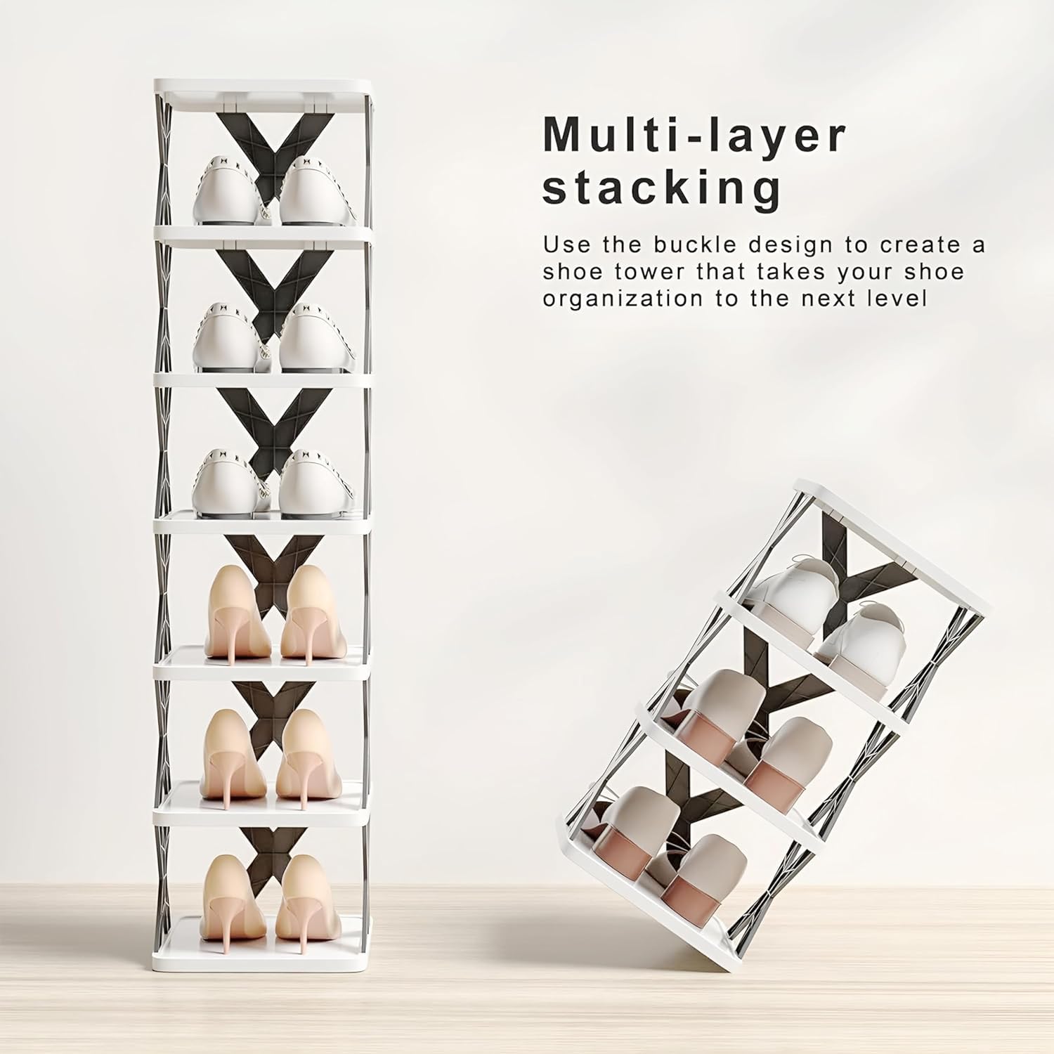 Foldable 6-Tier Shoe Rack Organizer for Closet & Entryway | Space-Saving Shoe Storage Shelf with Easy Assembly | Multi-Purpose Home Organization Solution for Shoes, Bags & Accessories | Perfect for Apartments, Dorms & Small Spaces | Grey