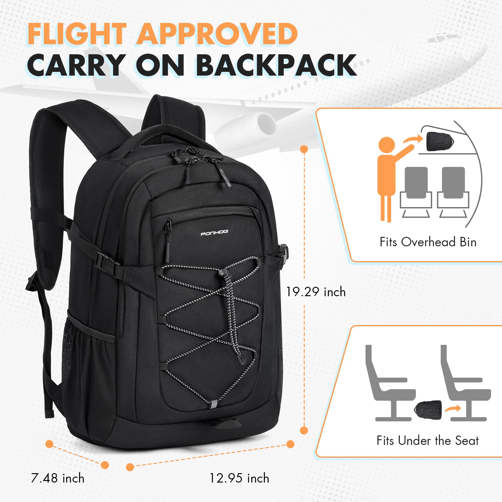 17.3 Inch Water Resistant Travel Laptop Backpack - Lightweight Carry On Computer Bag for Men & Women - Perfect for Hiking, College, Daily Commute & Business Trips (Black)